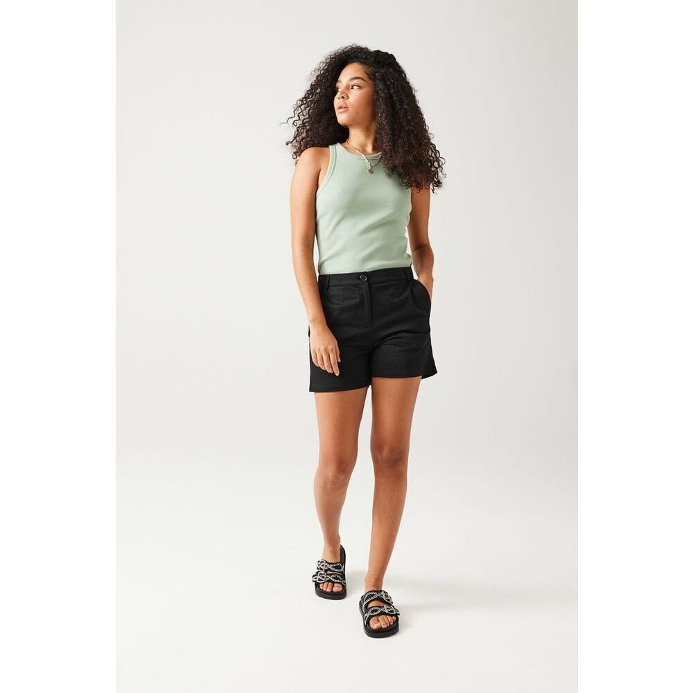 Promod size 12 black cotton black mom shorts .